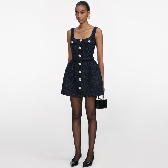 Self-Portrait NWOT NAVY BOUCLE SLEEVELESS MINI DRESS - Picture 3 of 6